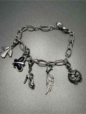 💚💚 Tocara  Charm Bracelet with Navy Enamel Butterfly and Owl Charms